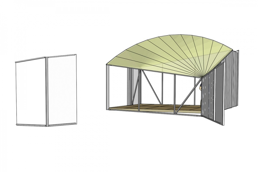 Entwürfe, Ansichten künstlerische Architektur zu DER FAHRENDE RAUM, 2017 - 
