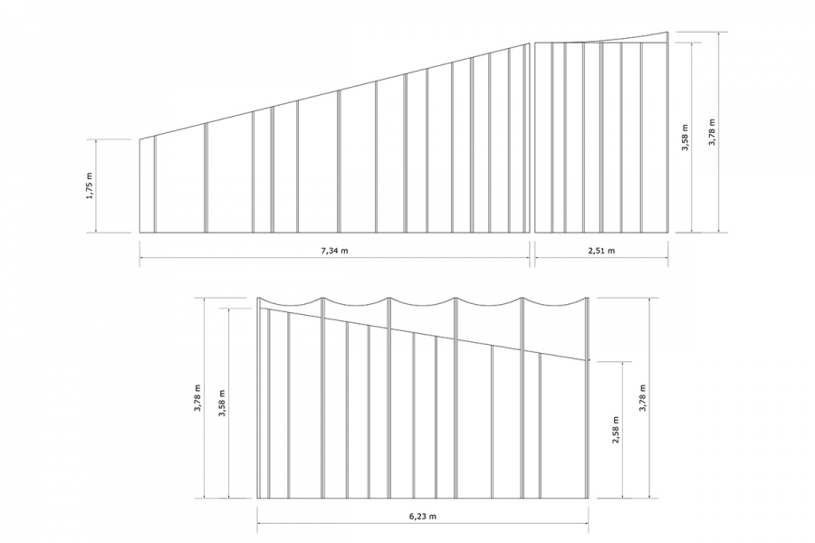 Wandmaße der künstlerischen Architektur zu DER FAHRENDE RAUM, 2017 - 